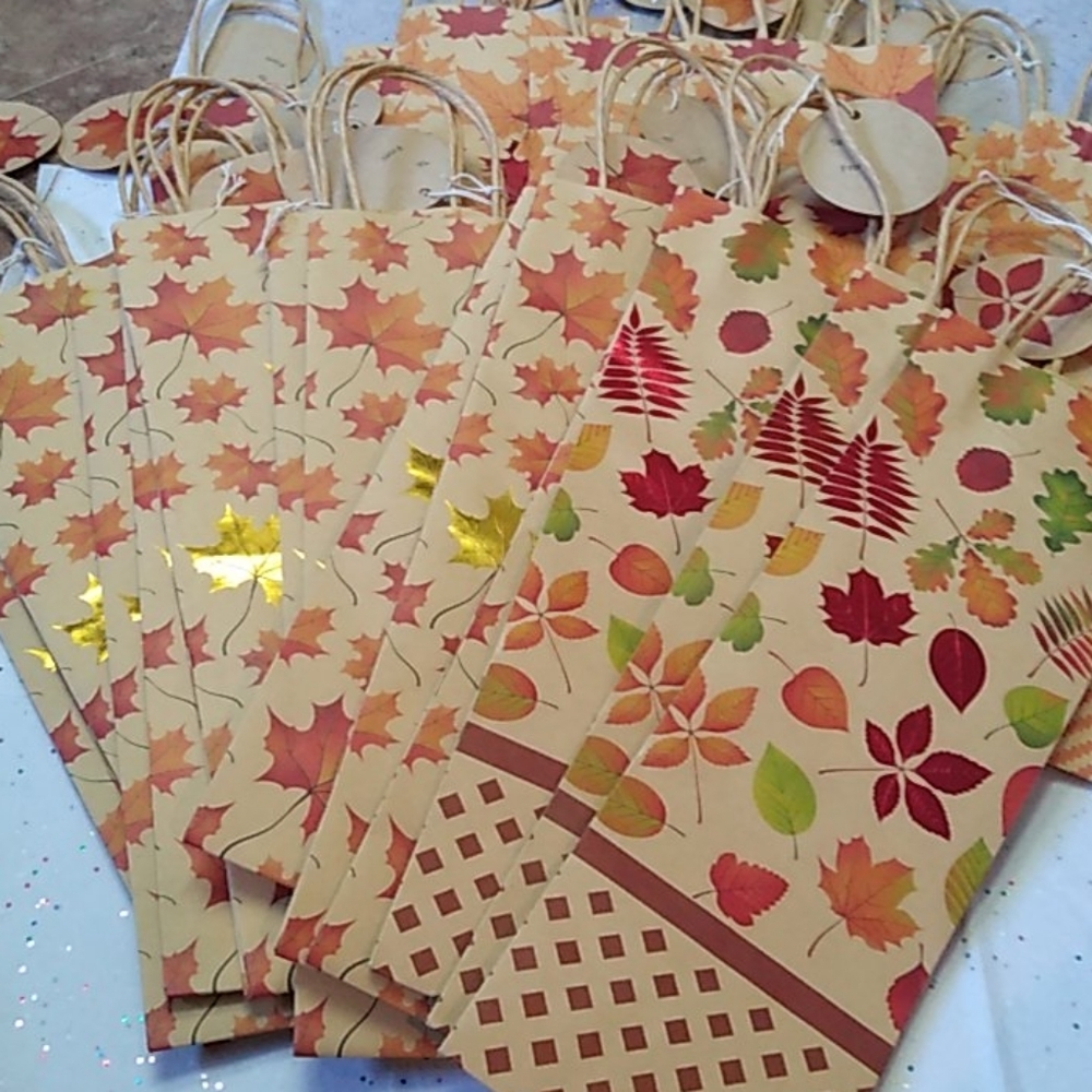 Fall Metallic Leaves Bottle Bags, set of 25